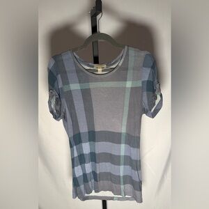 Burberry Blue and Gray Plaid Short Sleeve Top